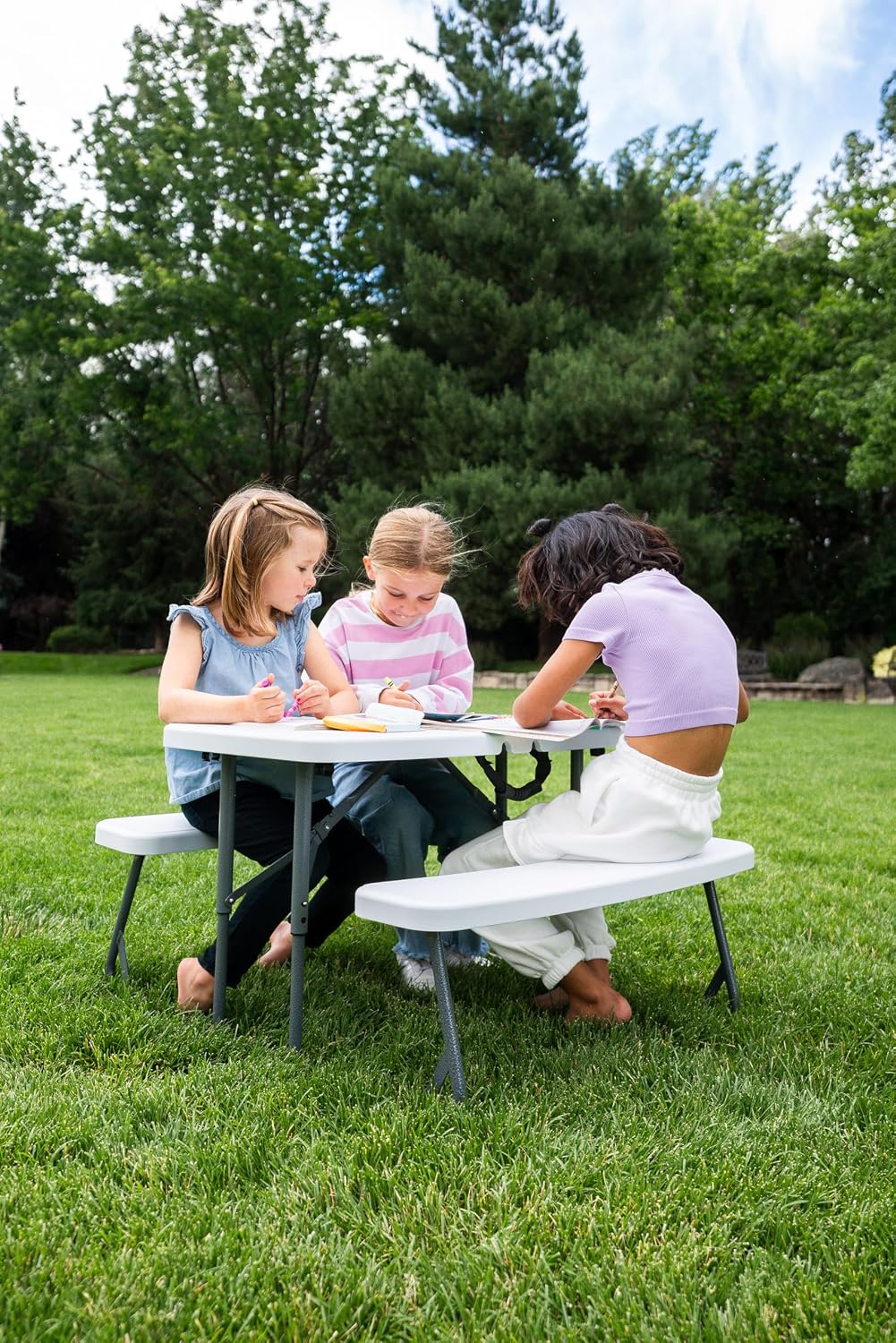 Compact Kids Picnic Table (G-940), White | Lightweight, space-saving picnic set with a durable steel frame and
