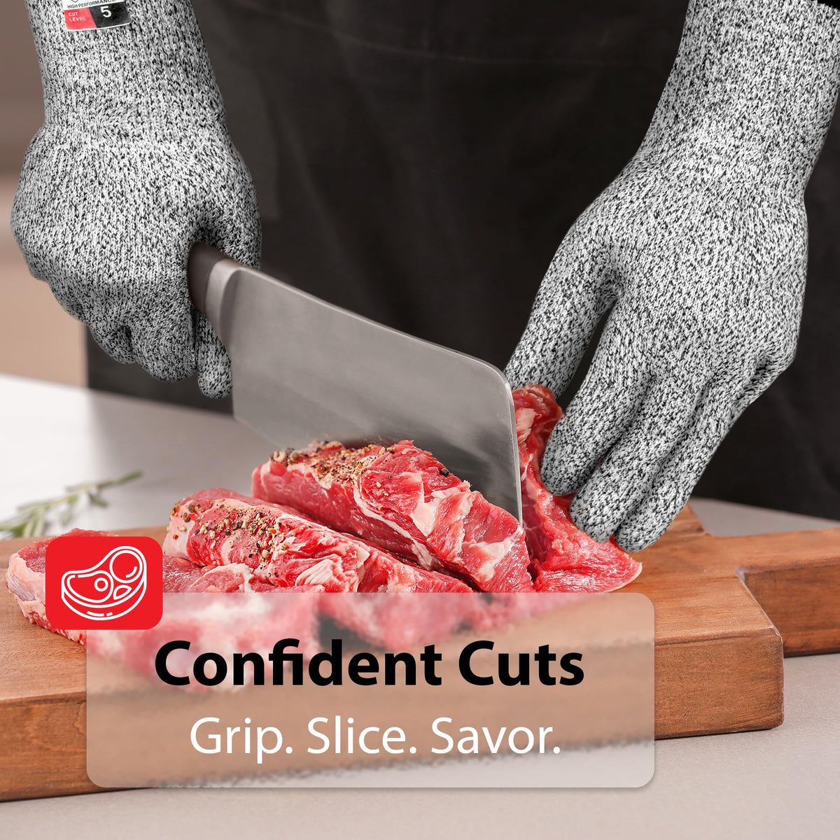 Cut Resistant Kitchen Gloves Level 5, Food Grade, 5 pairs, Size S