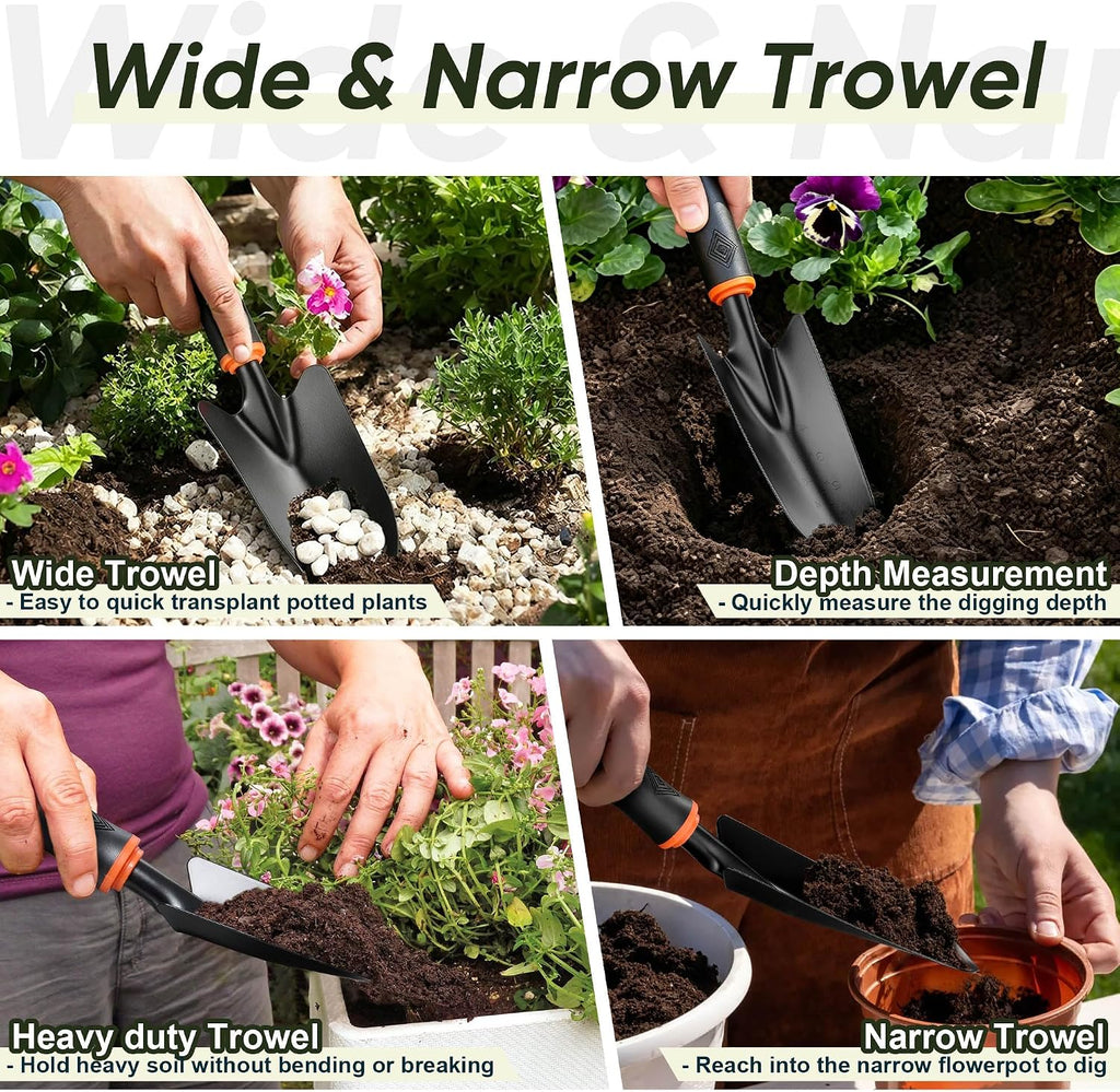 Gardening Tools, 12 Pcs Heavy Duty Garden Tools Set with Repotting Mat, Transplant Shovel, Hand Rake, Pruning Shears