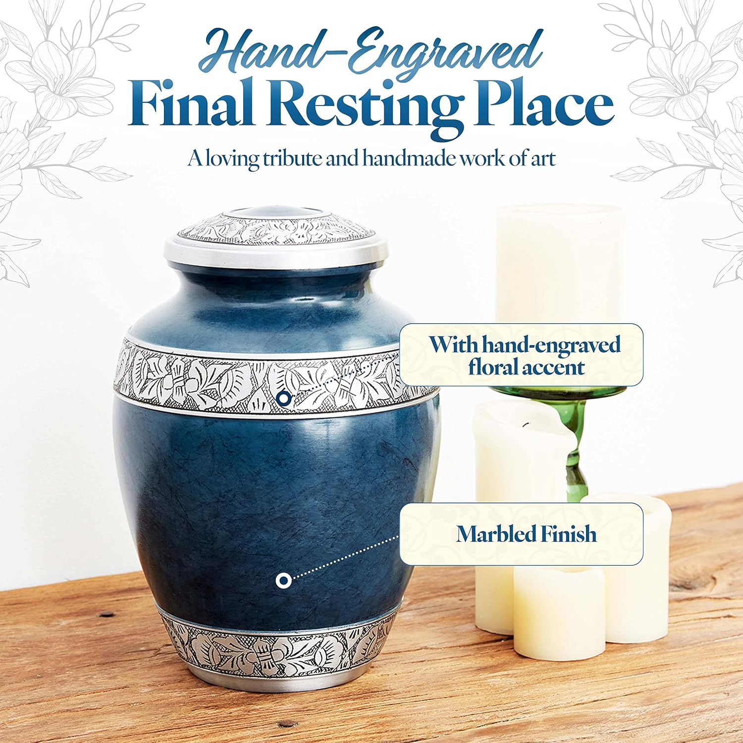 Cremation Urn for Adult Human Ashes - Funeral Memorial - (Blue - 10" x 7")