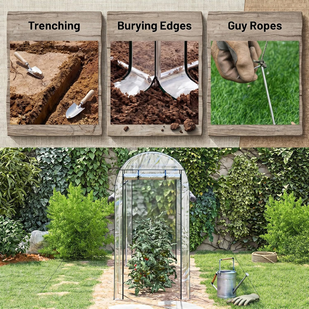 Walk-in Tunnel Greenhouse 10' x 3' x 6.5' 8 Roll-Up Doors Clear | Galvanized Steel Frame, Hoop House, Plant Hot House