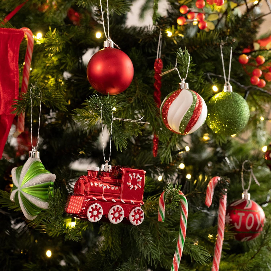 Christmas Ornaments Set, 100ct Red Green White Shatterproof Christmas Tree Decorations Variety Ball Ornaments Bulk