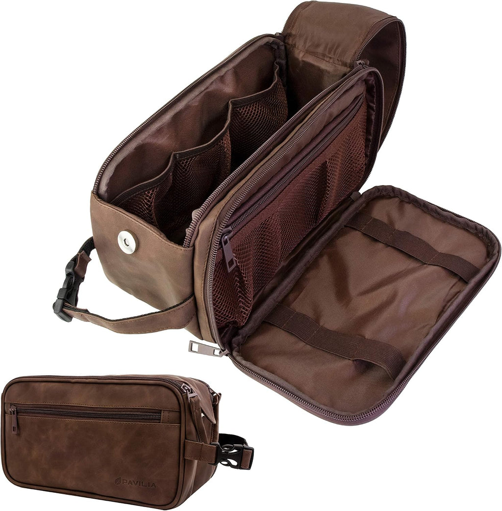 Toiletry Bag for Men, Travel Essentials Shaving Dopp Kit, Mens Travel Bag Toiletries Organizer Case for Grooming, PU