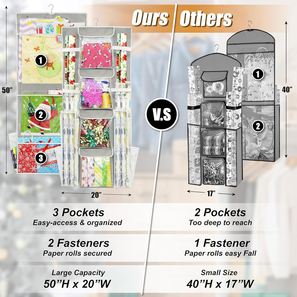 Double-Sided Hanging Gift Wrap Organizer, Gray (Set of 1)