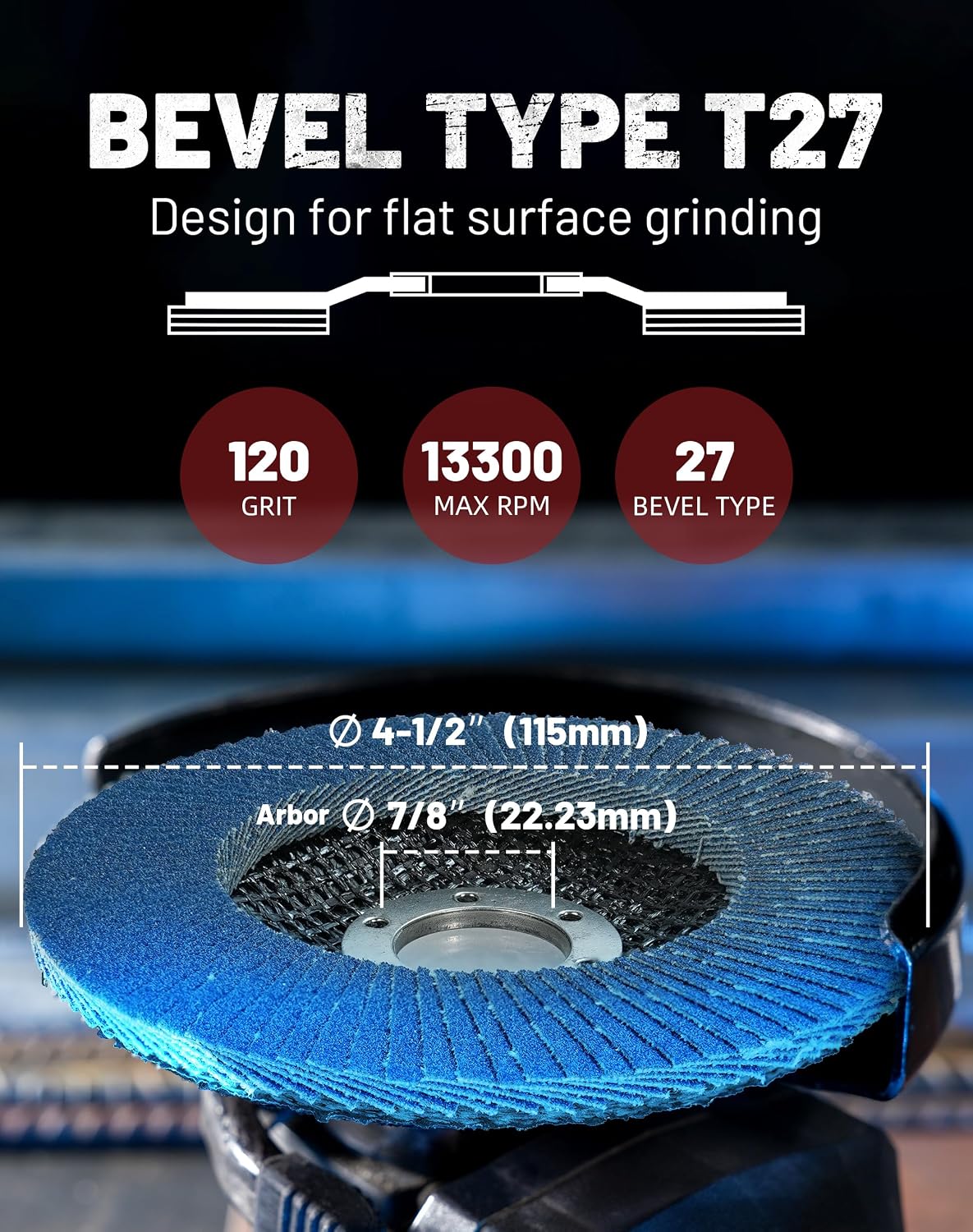 EZARC Zirconia Flap Discs 120 Grit High Density, 4.5x7/8", Type 27, 12-Pack