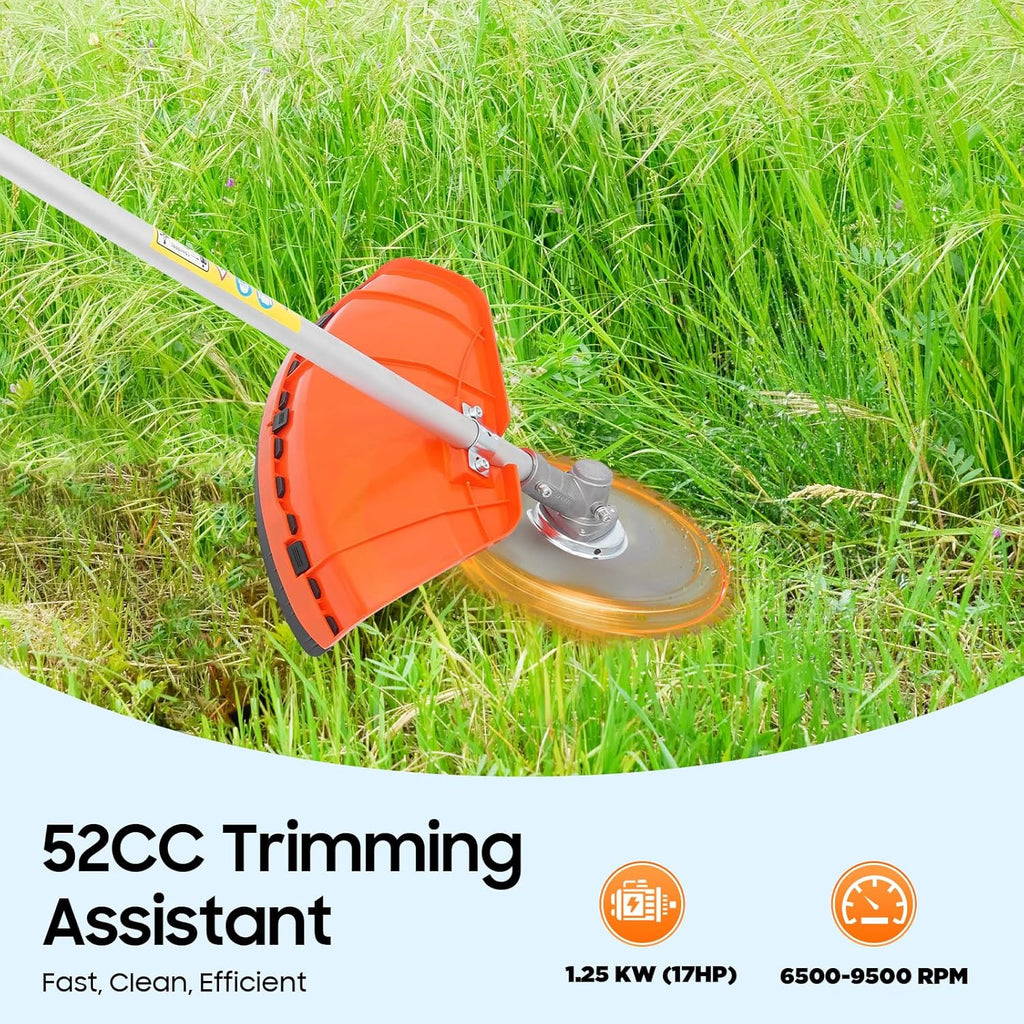 5 in 1 Gas Weed Eater, 2 Stroke 52CC 2.3HP Gasoline Weed Wacker Air Cooled Single Cylinder Gas Trimmer Alloy Steel