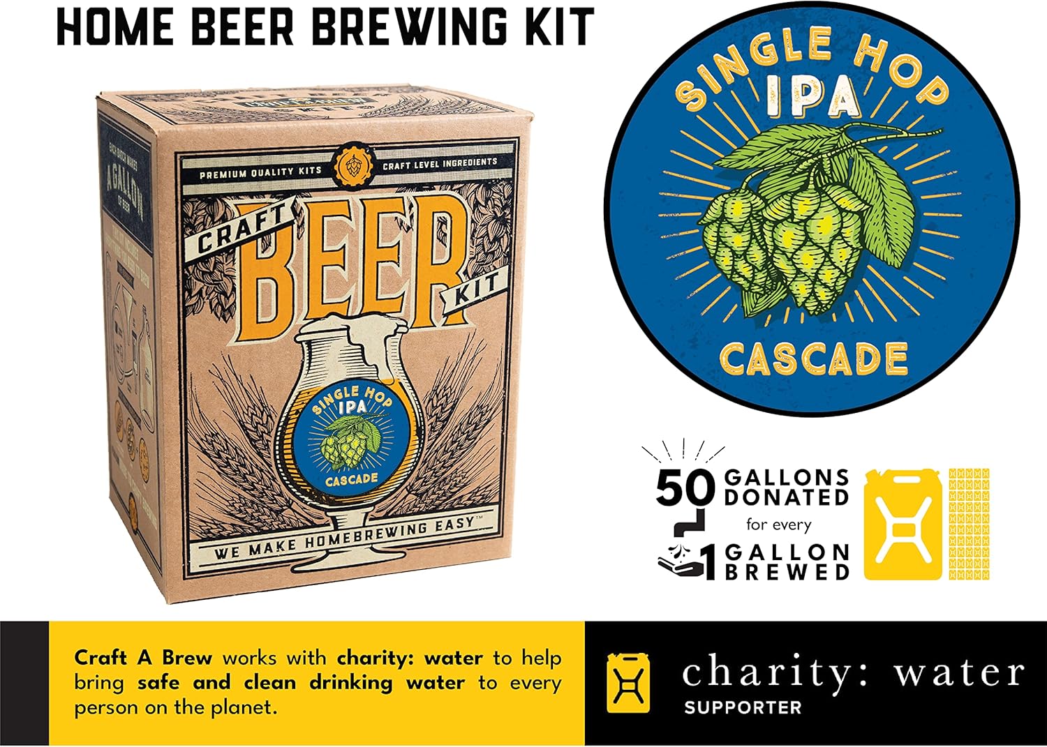 Single Hop IPA (Cascade) - Beer Making Kit - Make Your Own Craft Beer - Complete Equipment and Supplies - Starter