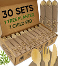 Brown Pre Rolled Napkin and Bamboo Cutlery Set (30 Pack, 120 PCS)