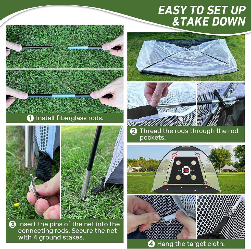 Golf Net with Practice Mat,Golf Hitting Aid Nets 10x7FT for Backyard Driving Chipping Training Swing with Target Mat