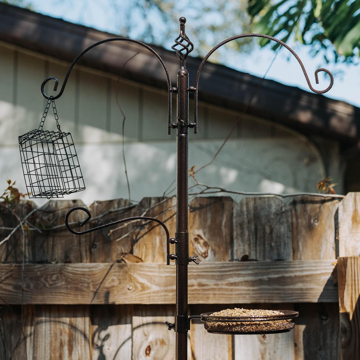 Backyard Expressions 90" Bird Feeding Station for Outdoors, Heavy Duty Bird Feeder Pole with Squirrel Baffle