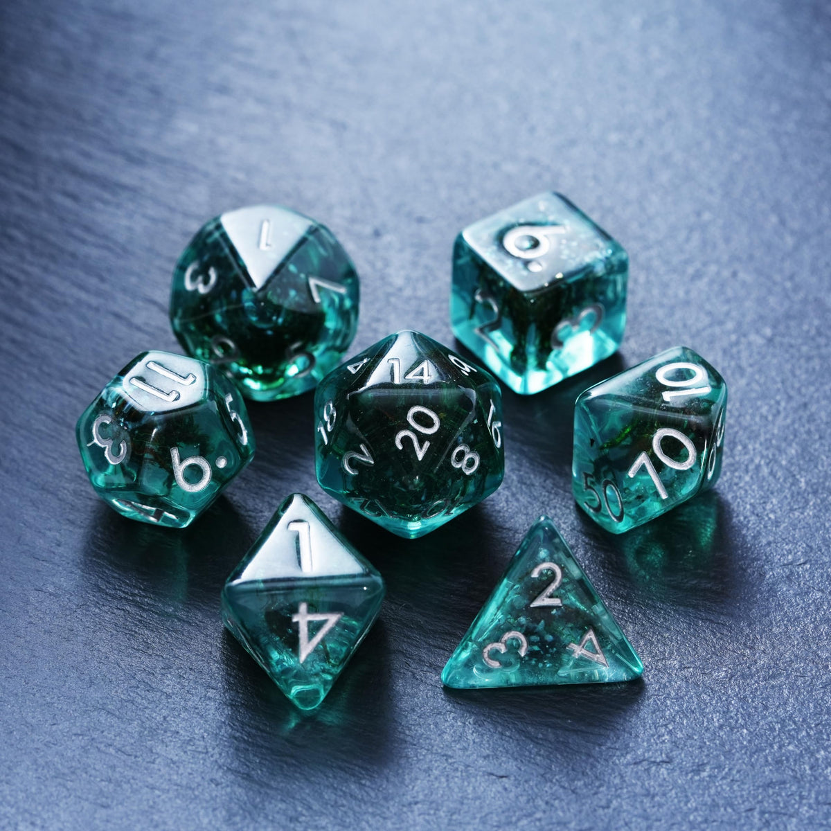 Ocean Moss Resin Dice Set - Unique Aquamarine 7pc Polyhedral Set