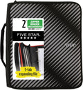Zipper Binder, 2 Inch 3-Ring Binder with Round Rings, 5-Tab Expanding File, 380 Sheet Capacity, Black (72536)