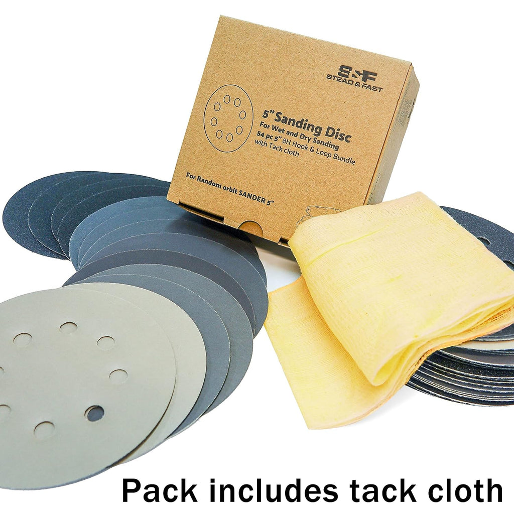 5 inch Wet Dry Sanding Discs Hook & Loop 54 pcs | 80 120 180 220 400 600 1000 2000 3000 Grit Silicon Carbide Orbital