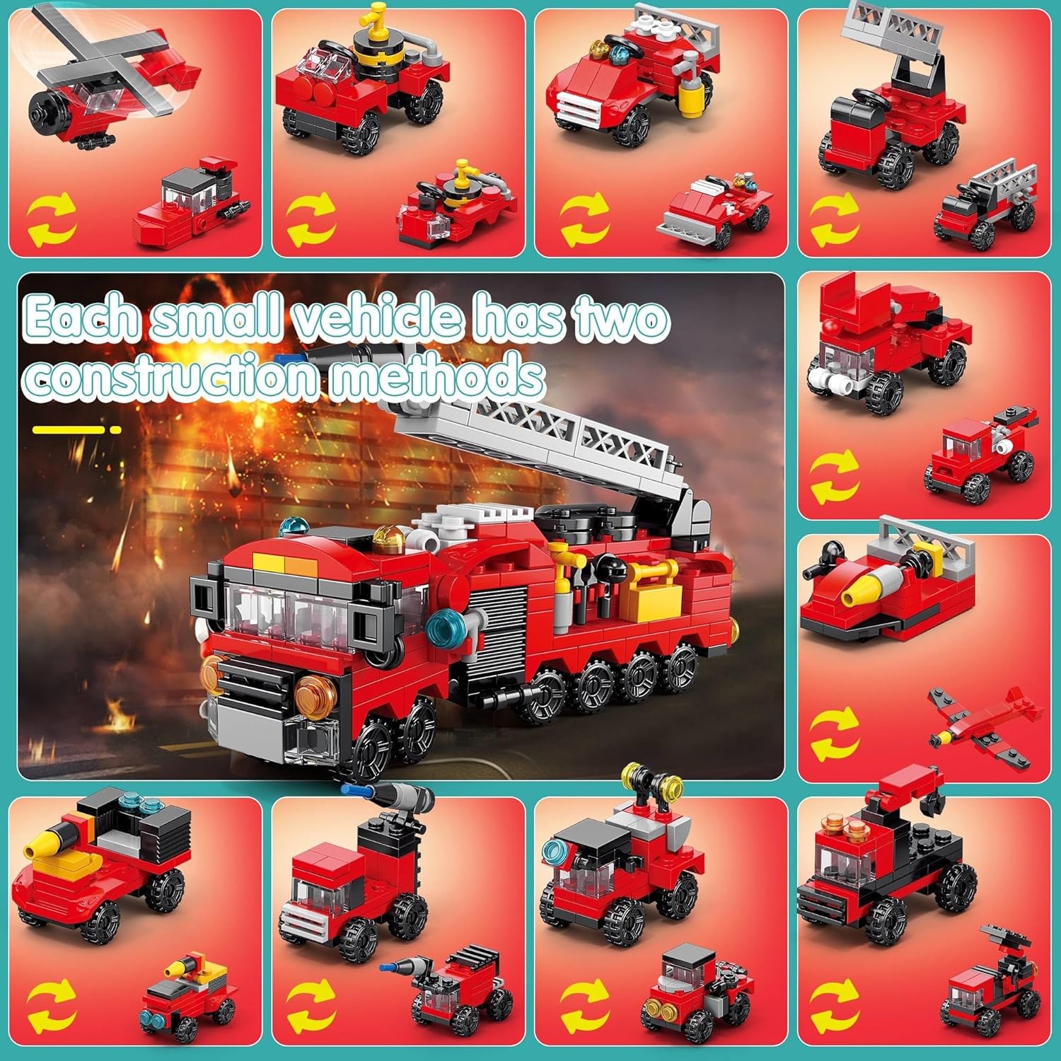 30Pack Mini Cars Building Blocks Party Favors for Kids-Bulk Fire Truck,City Police Car,Construction Vehicle for