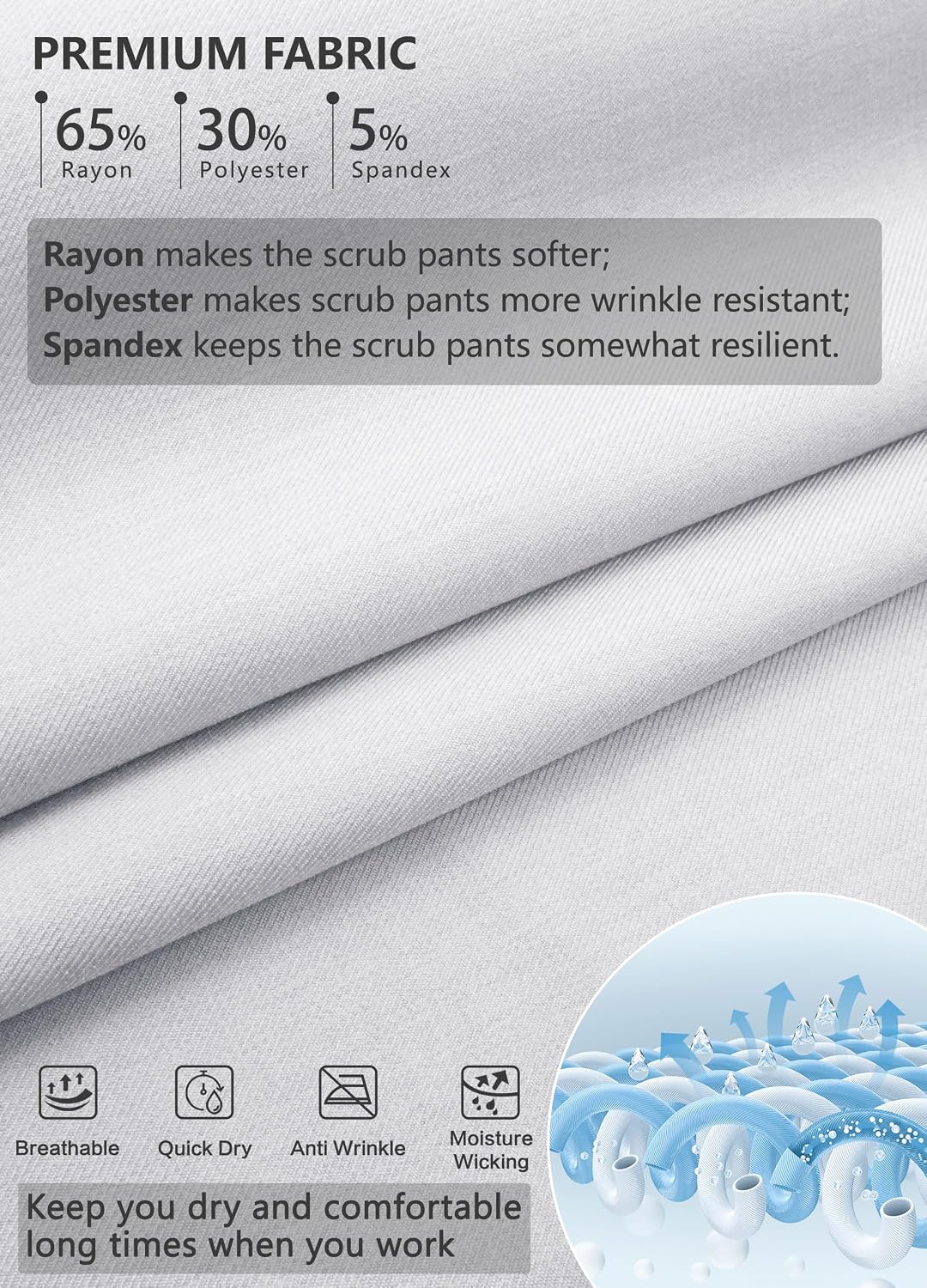 High Waisted Jogger Style Scrub Pants Petite White