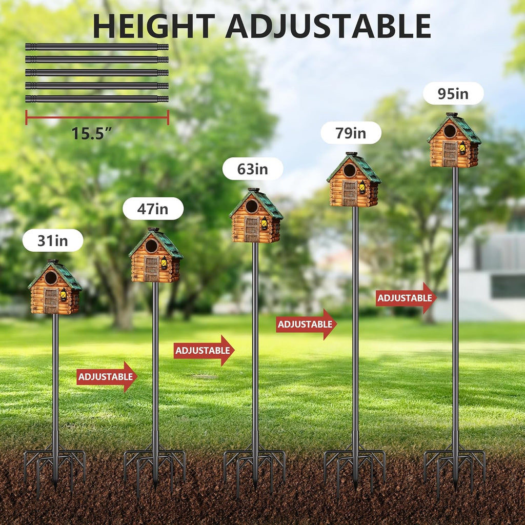 Bird Feeder Pole Stand,95 Inch Bird House Pole for Outdoors Heavy Duty,5 Base Prongs Adjustable Birds Feeder Stand
