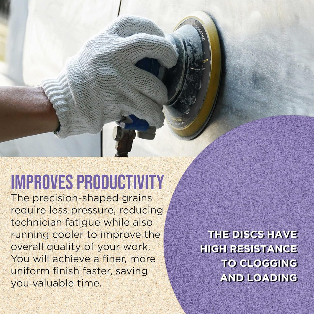 Premium 6" Purple Film Ceramic Sanding Discs, 50 Disc Variety Pack, Grits 60, 80, 120, 180, 220, 320, 400, 600, 800