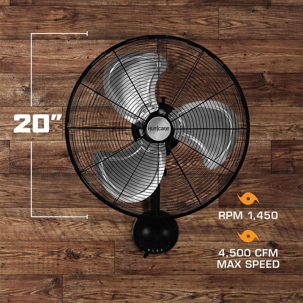 Pro High Velocity Oscillating Wall Fan, 3 Speeds, Black, 20in