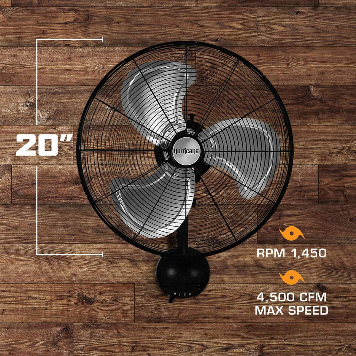 Pro High Velocity Oscillating Wall Fan, 3 Speeds, Black, 20in