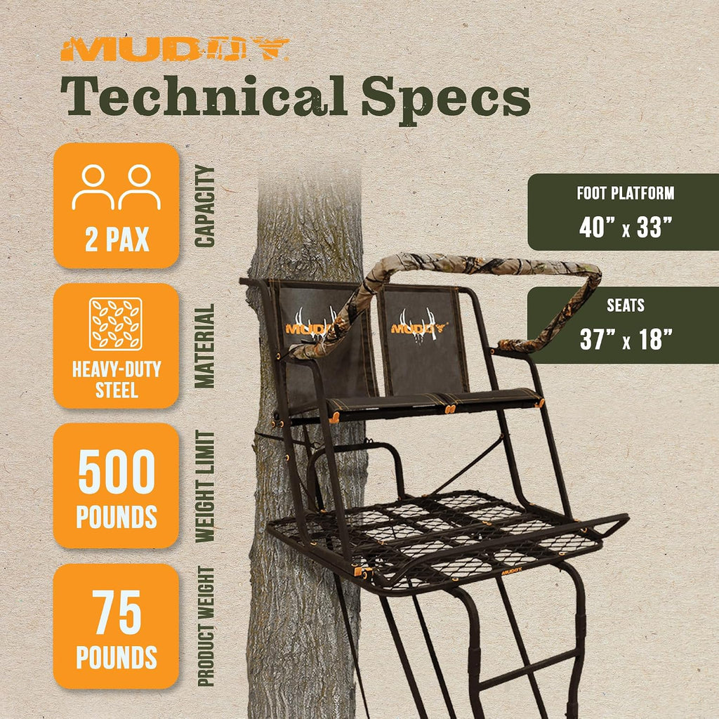2-Person Ladder Tree Stand for Deer Hunting,17' Tall, Black | The Partner - Adjustable Climbing Treestand with