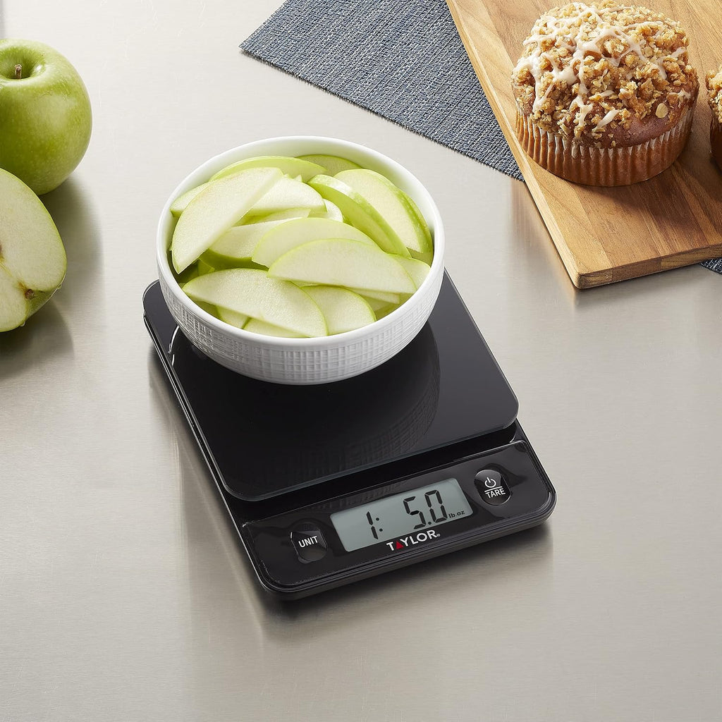 Digital Kitchen Food Scale with Black Glass Top - 11 lb Max Capacity