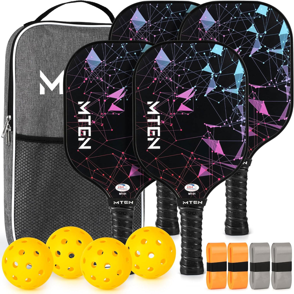 Pickleball Paddles Set of 2/4/1, USAPA Approved Fiberglass Rackets | Lightweight Set for Men, Women, Beginners &