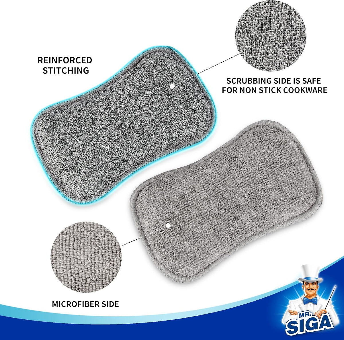 Dual-Sided Scrub Sponges, Reusable Dishwashing Sponges, 6 Pack