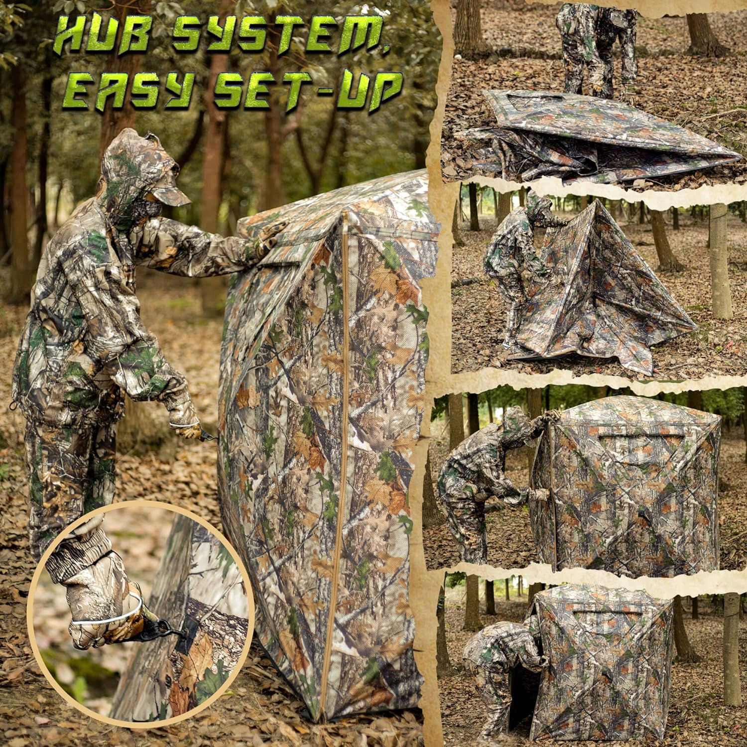 Hunting Blind, 2 Person Pop Up Blinds 360 Degree See Through, Portable Durable Hunting Ground Blinds for Deer &