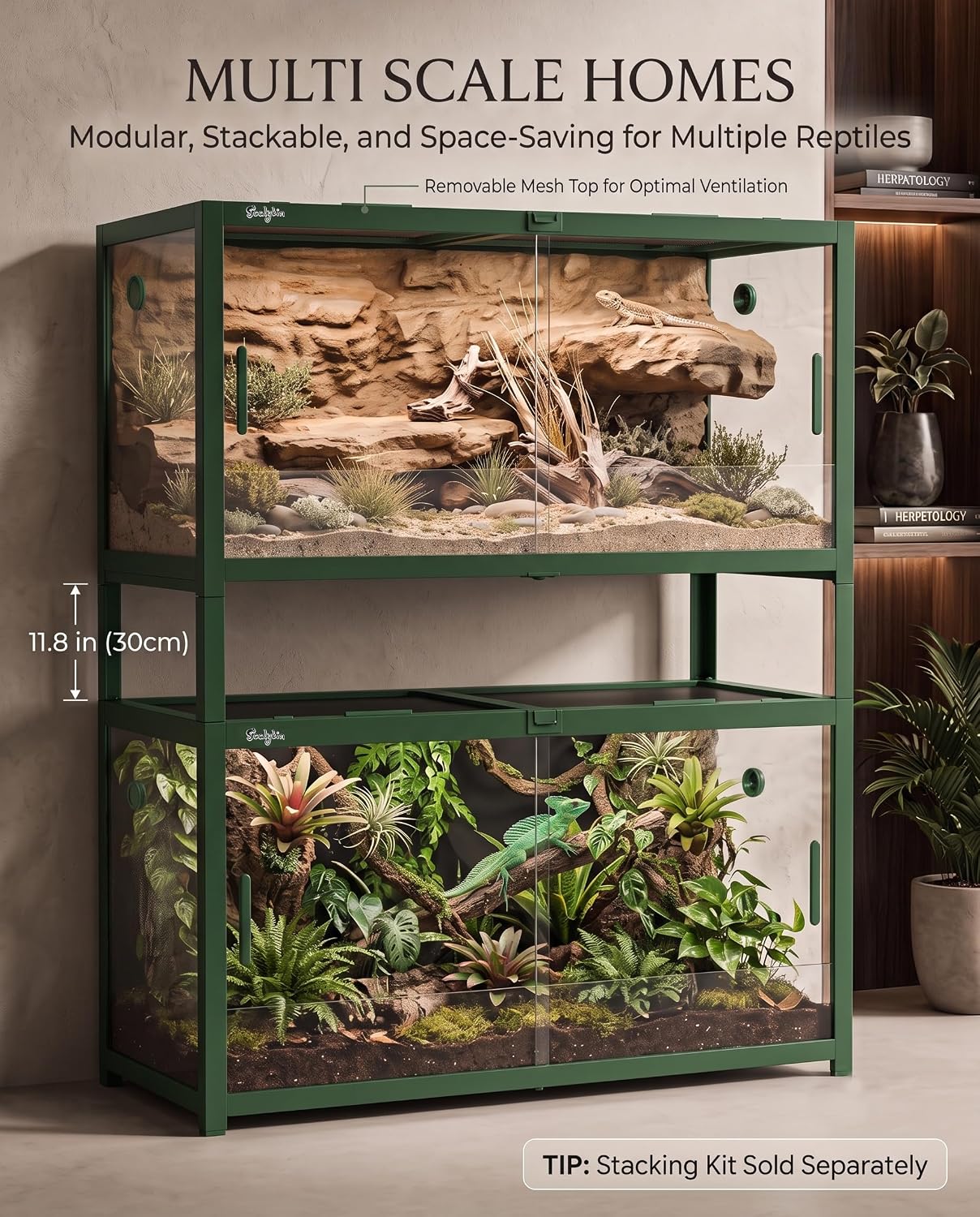 68 Gallon Reptile Tank, Reptile Enclosure Front Sliding Door | Stackable ventilation reptile terrariums Tank