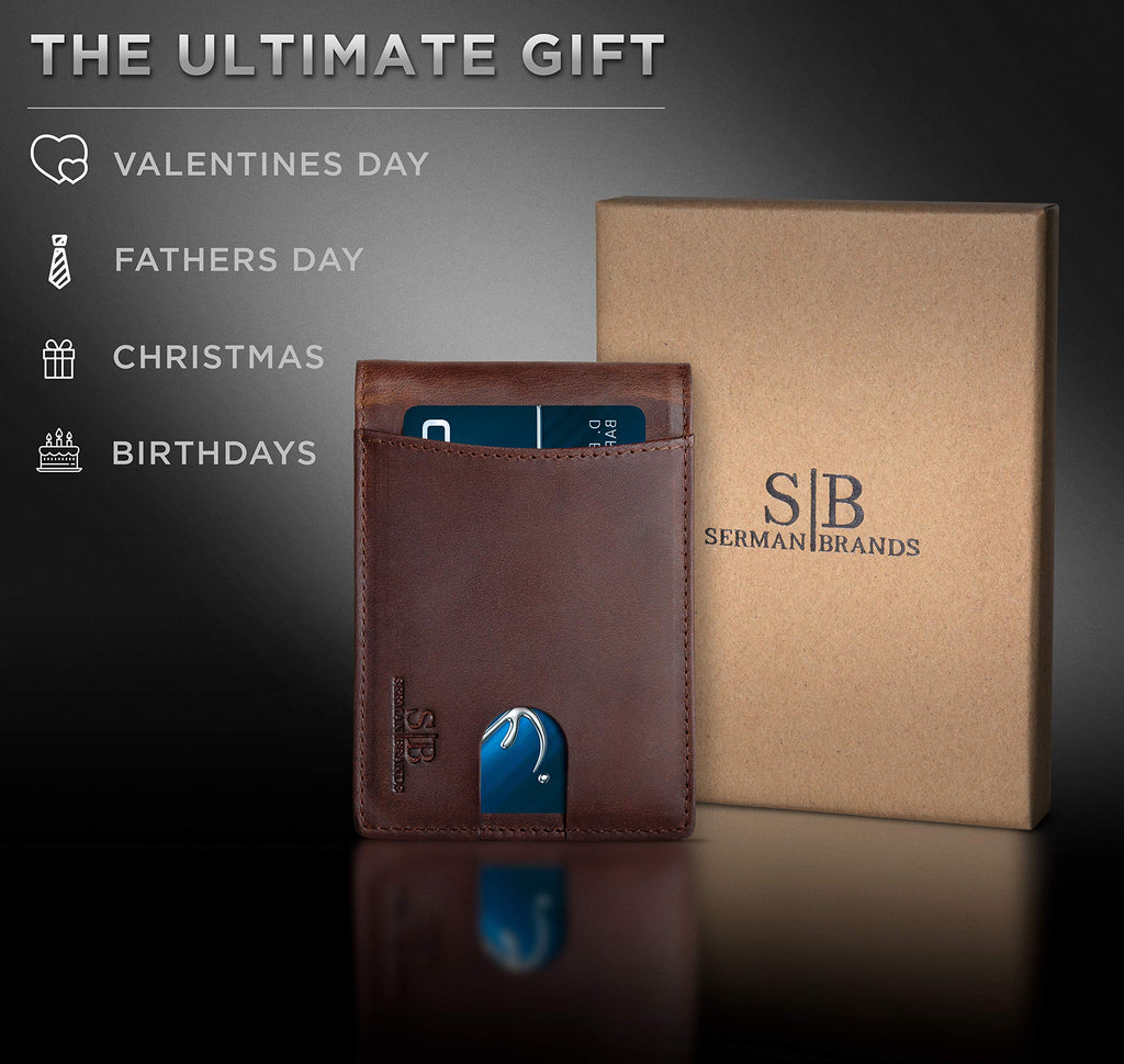 RFID Blocking Slim Bifold Genuine Leather Minimalist Front Pocket Wallets for Men with Money Clip Thin Gift (Texas