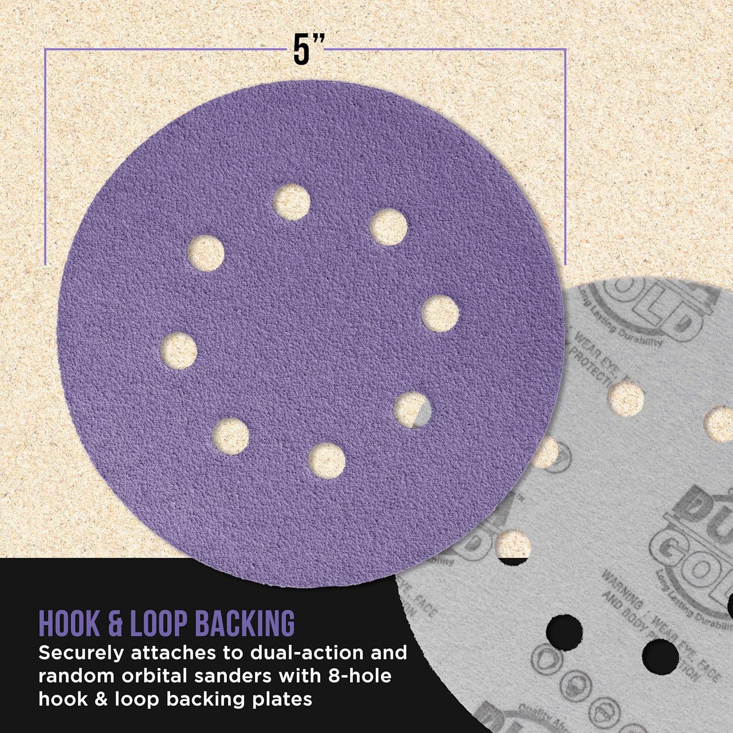 Premium 5" Purple Film Ceramic Sanding Discs, 8-Hole Pattern, 50 Disc Variety Pack, Grits 60, 80, 120, 180, 220, 320