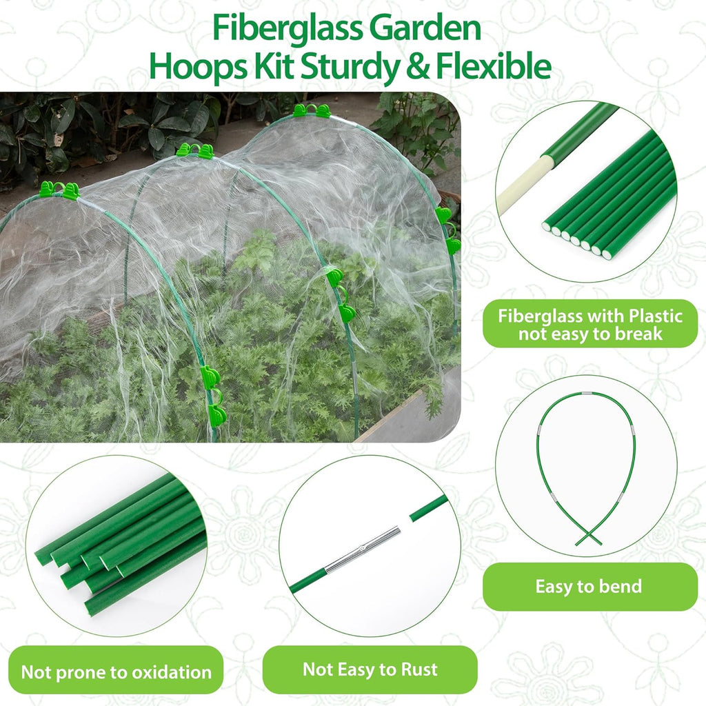 36 Pcs Garden Hoops, 6 Set of 8.4 Ft Long Fiberglass Garden Hoops for Raised Beds, Plant Stakes for Grow Tunnel