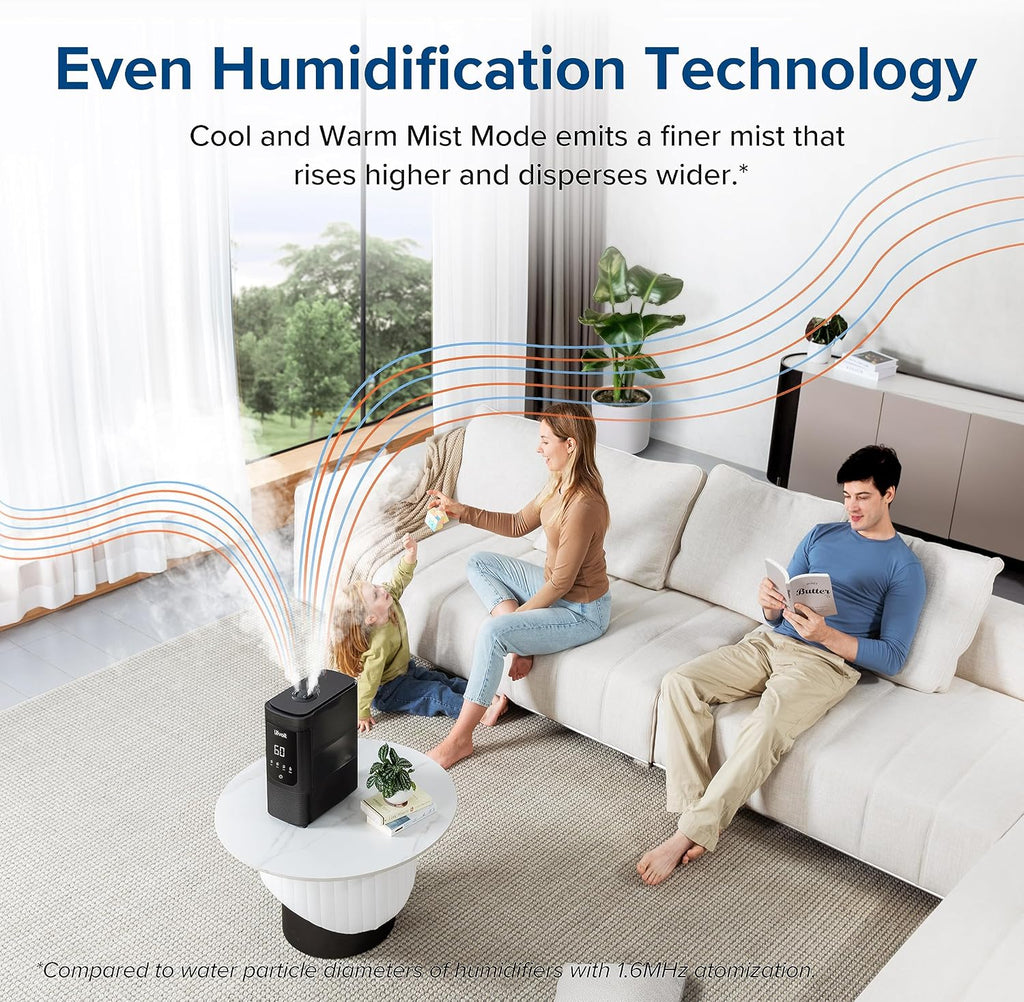 6L Smart Warm and Cool Mist Humidifiers for Home Bedroom, 60H | Auto Customized Humidity for Large room, Schedule