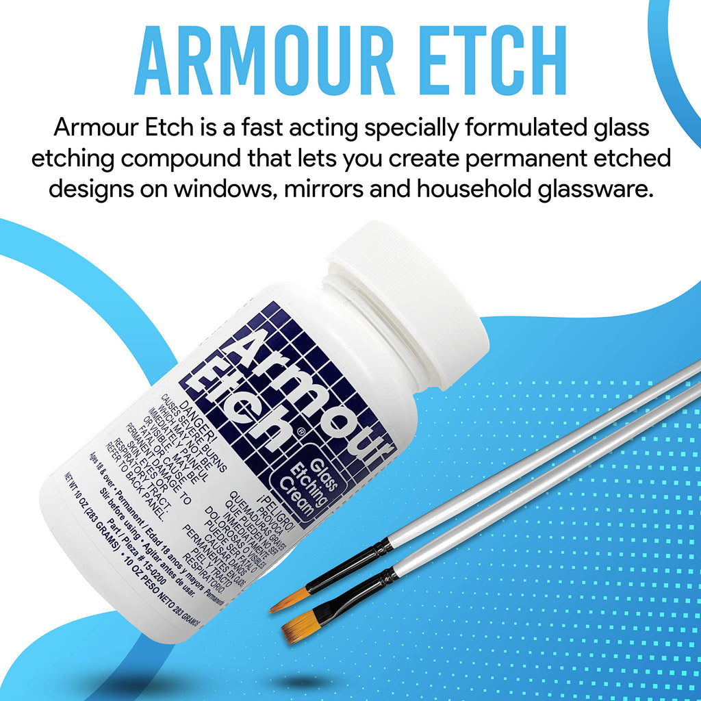 Armour Etch 10 oz Glass Etching Cream Bundle with Moshify Brushes