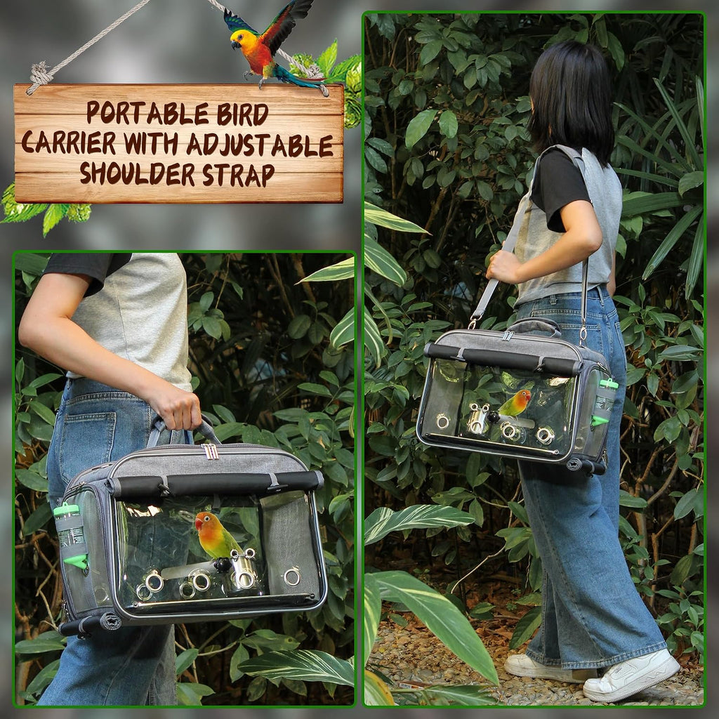 Bird Carrier Airline Approved, Bird Travel Cage with Indestructible Stainless Steel Mesh, Bird Travel Bag Lightweight