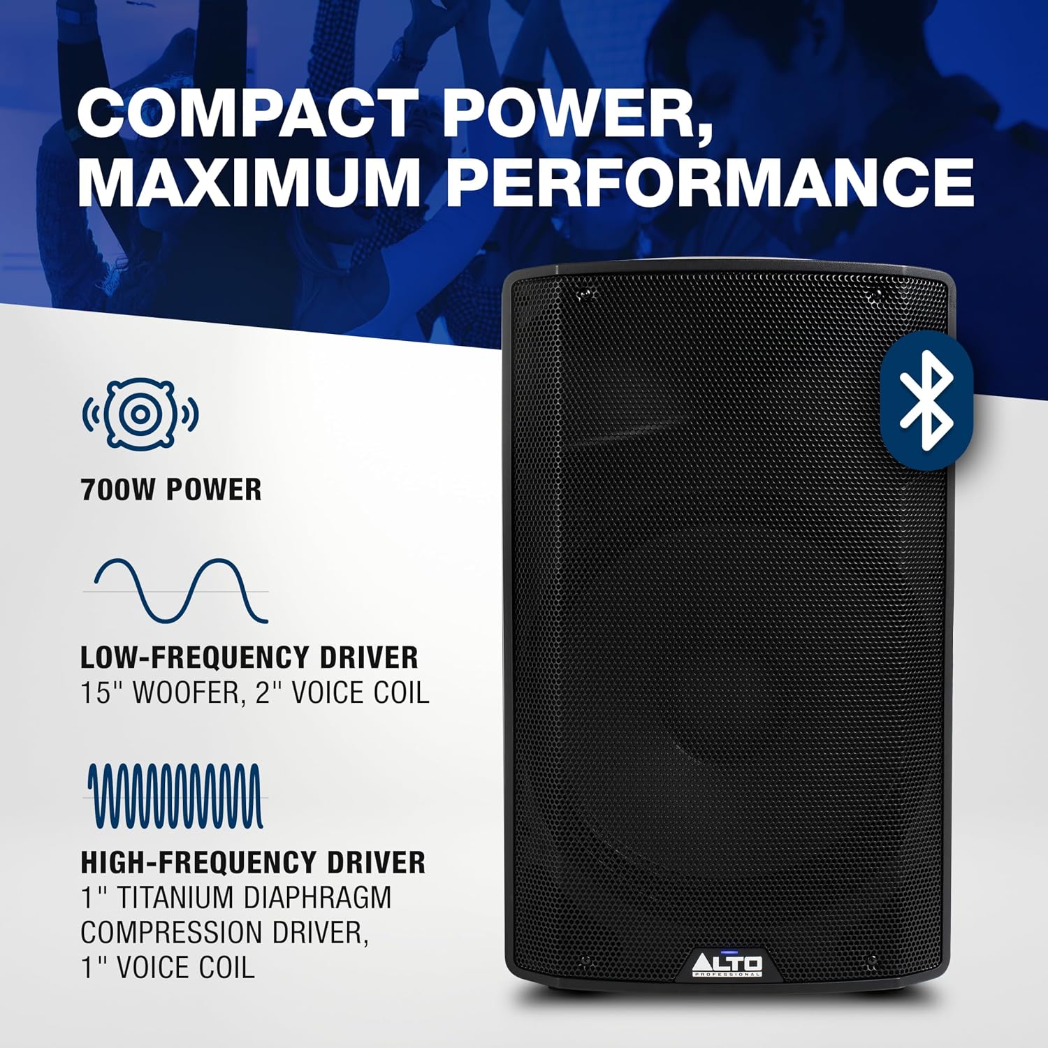 Alto TX415 700W 15" Powered PA Speaker | TWS Bluetooth, 2-Channel Mixer. Built for Outdoor DJ, Band Performances