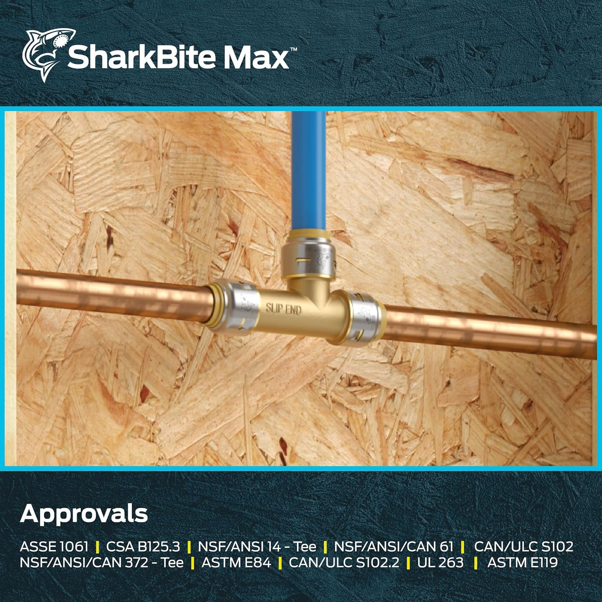 SharkBite Max 3/4 Inch Slip Tee, Push to Connect Brass Plumbing Fitting, Copper and CPVC, UR3370A