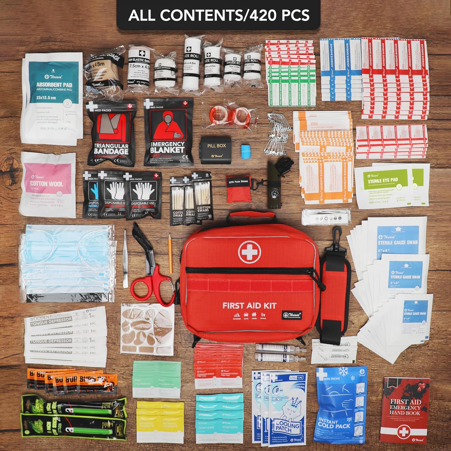 430 Piece First Aid Kit, Well-Organized Premium Waterproof Compact Trauma Medical Kits for Any Emergencies, Ideal for