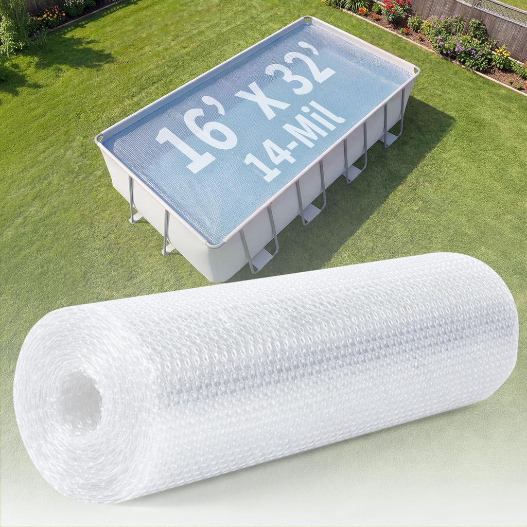 16x32-ft Rectangle Solar Pool Cover 12-Mil Clear – Solar Cover for Above Ground Pool & Inground Pool, Thermal Bubble