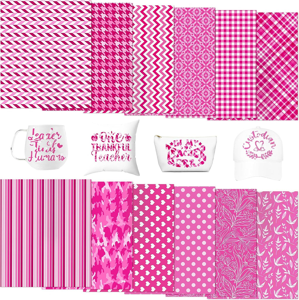Pink Plaid Sublimation Ink Transfer Paper 12 Sheets 12"x10" | Colored sublimation transfer sheets,works with iron &