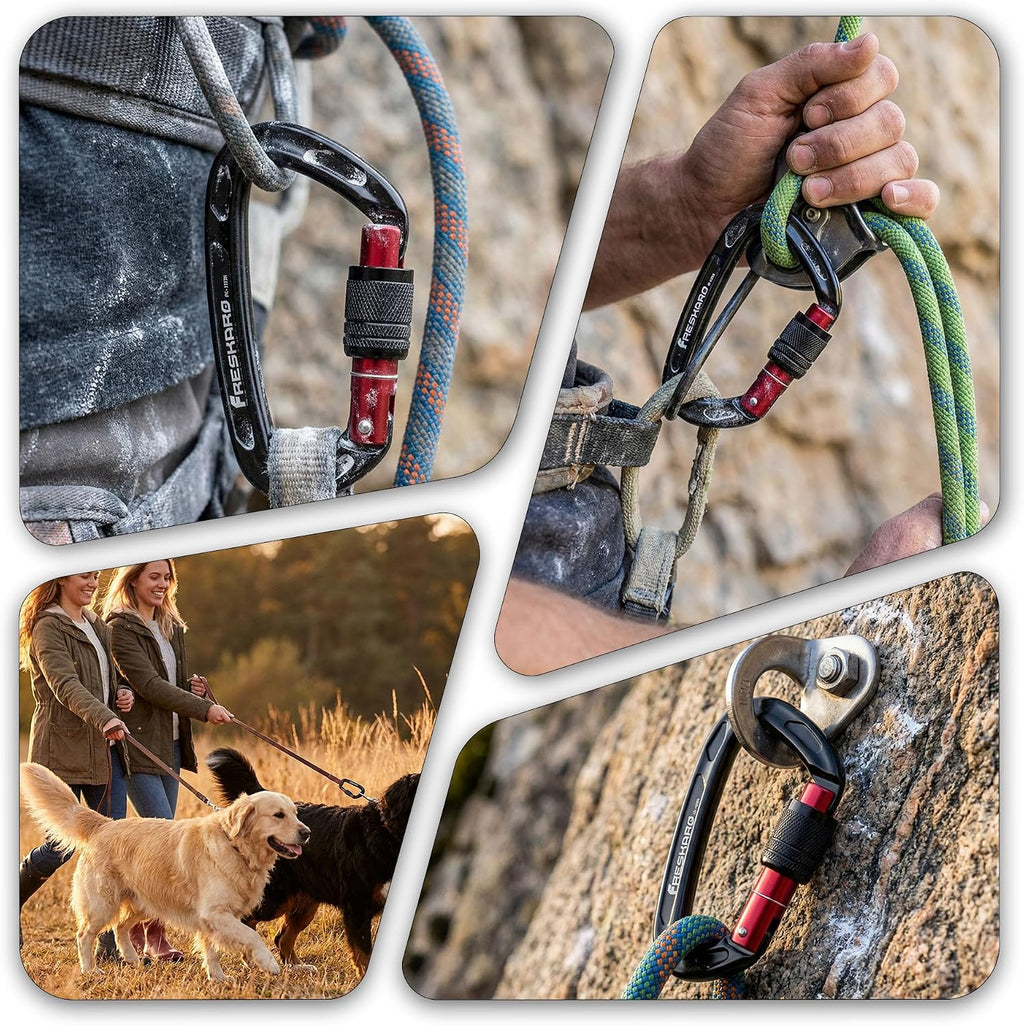 4inches 25kN-5621lbs Climbing Carabiners, UIAA CE Certified, Screw Lock, 7075 Aluminium, Lightweight, Rust Proof, for