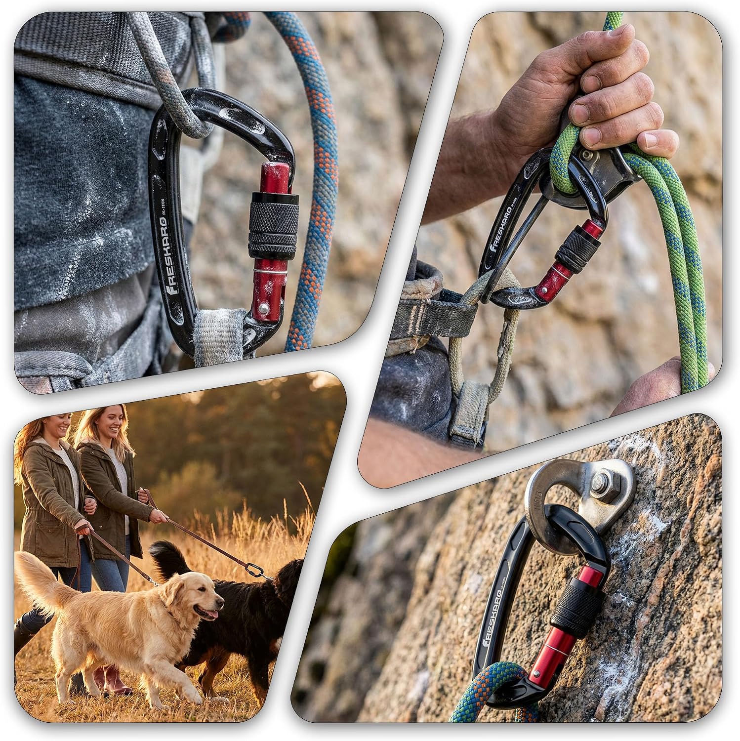 4inches 25kN-5621lbs Climbing Carabiners, UIAA CE Certified, Screw Lock, 7075 Aluminium, Lightweight, Rust Proof, for