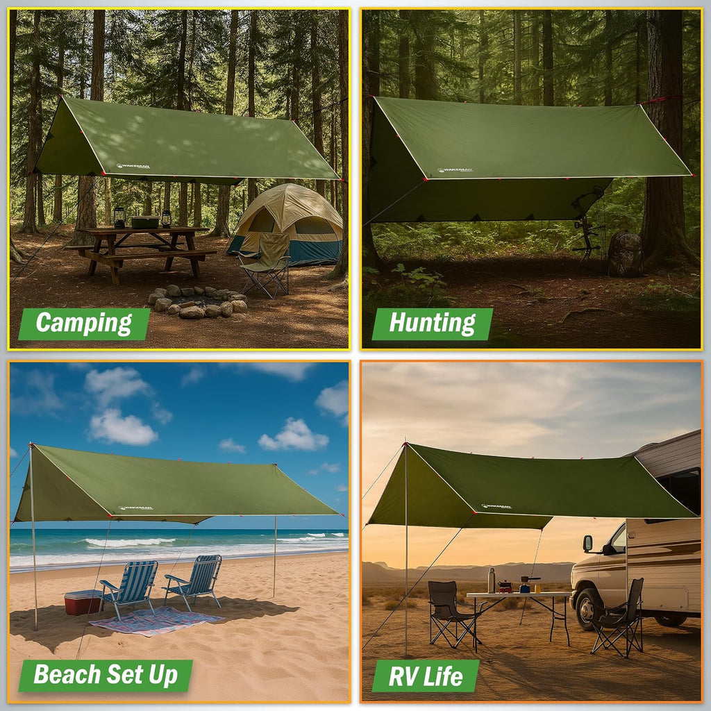Camping Tarp for Tent or Hammock Rain Fly - 10 x 12 Tarp for Camping, Hiking, Backpacking or Portable Lightweight