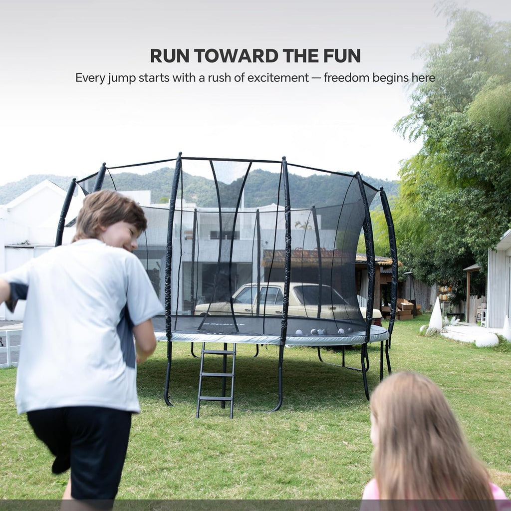 Trampoline Outdoor 10FT 14FT 16FT with Enclosure,5 Reinforced U-Shaped Legs with Center Support,ASTM