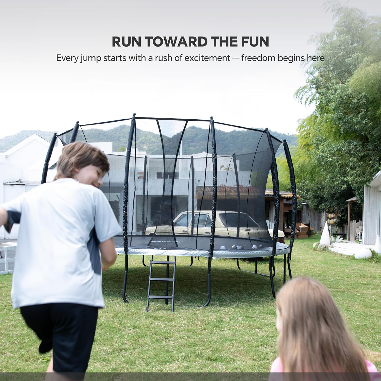 Trampoline Outdoor 10FT 14FT 16FT with Enclosure,5 Reinforced U-Shaped Legs with Center Support,ASTM