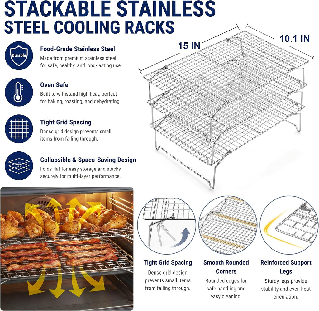 Cooling Rack 15”x10”, 4-Tier Collapsible for Cooking and Baking
