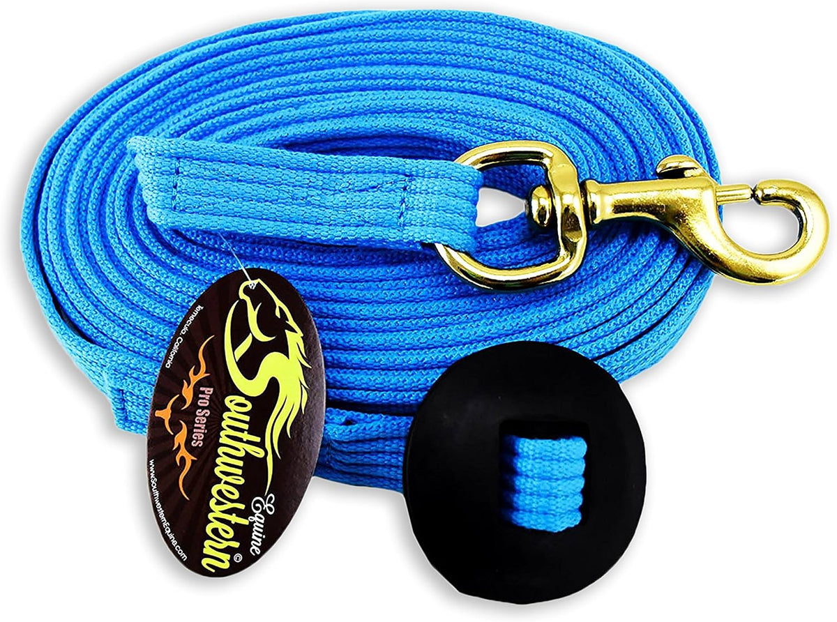 Lunge Line for Horses Cotton Horse Lunge Line with Bolt Snap & Rubber Stop (Turquoise, 24')