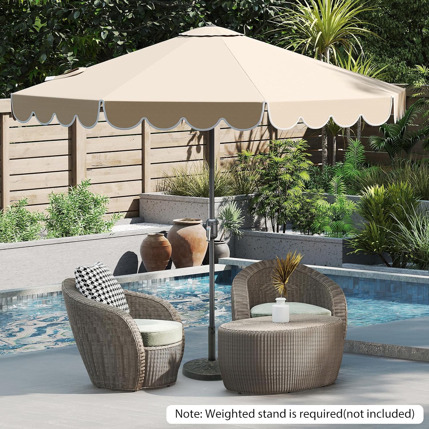 10 FT Patio Umbrella, Market Table Umbrella w/Crank, Push Button Tilt, Ruffled Edges, Vented Top & 8 Ribs, Outdoor