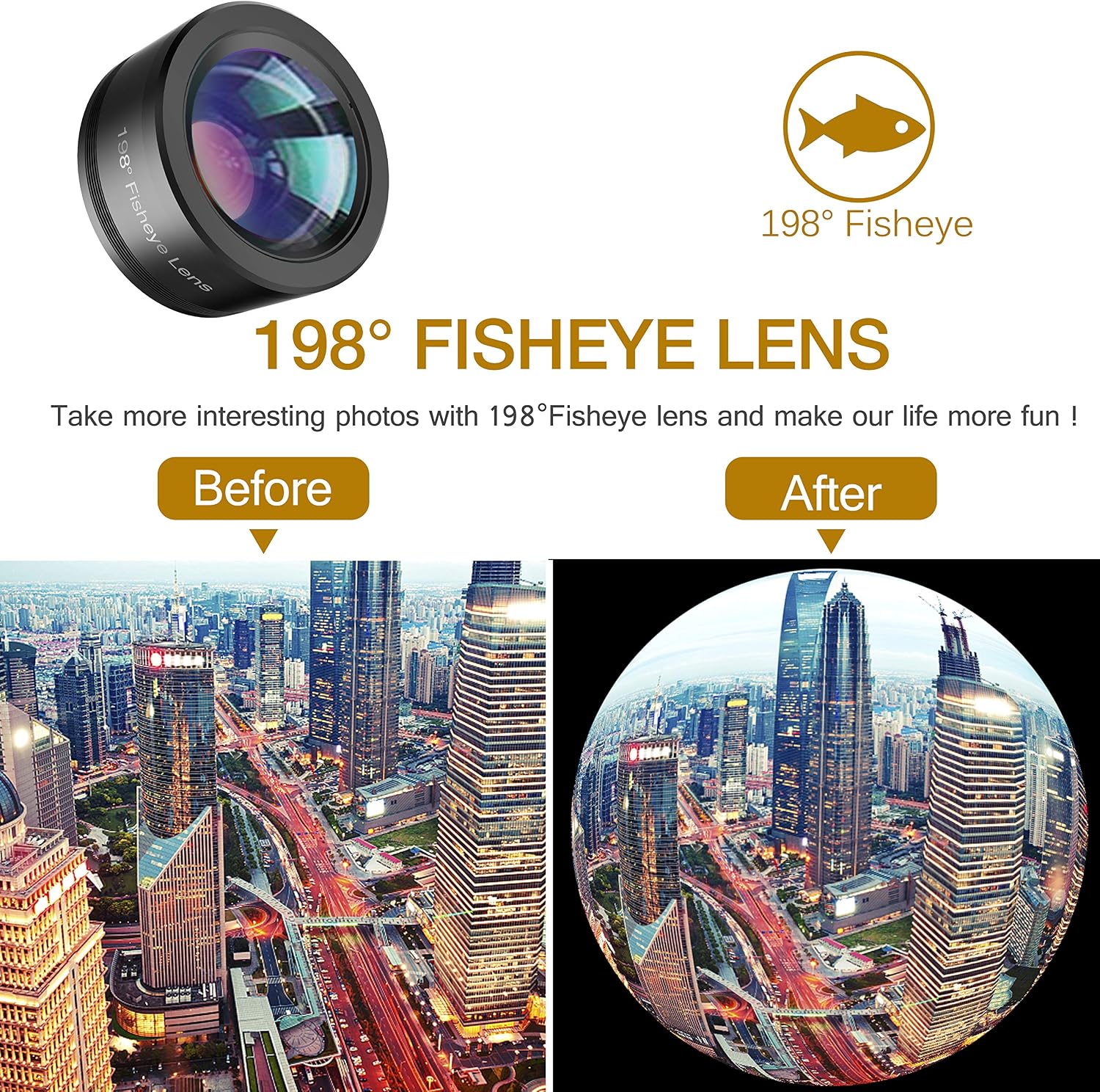 Phone Camera Lens,Upgraded 3 in 1 Phone Lens kit-198° Fisheye Lens + Macro Lens + 120° Wide Angle Lens,Clip on Cell