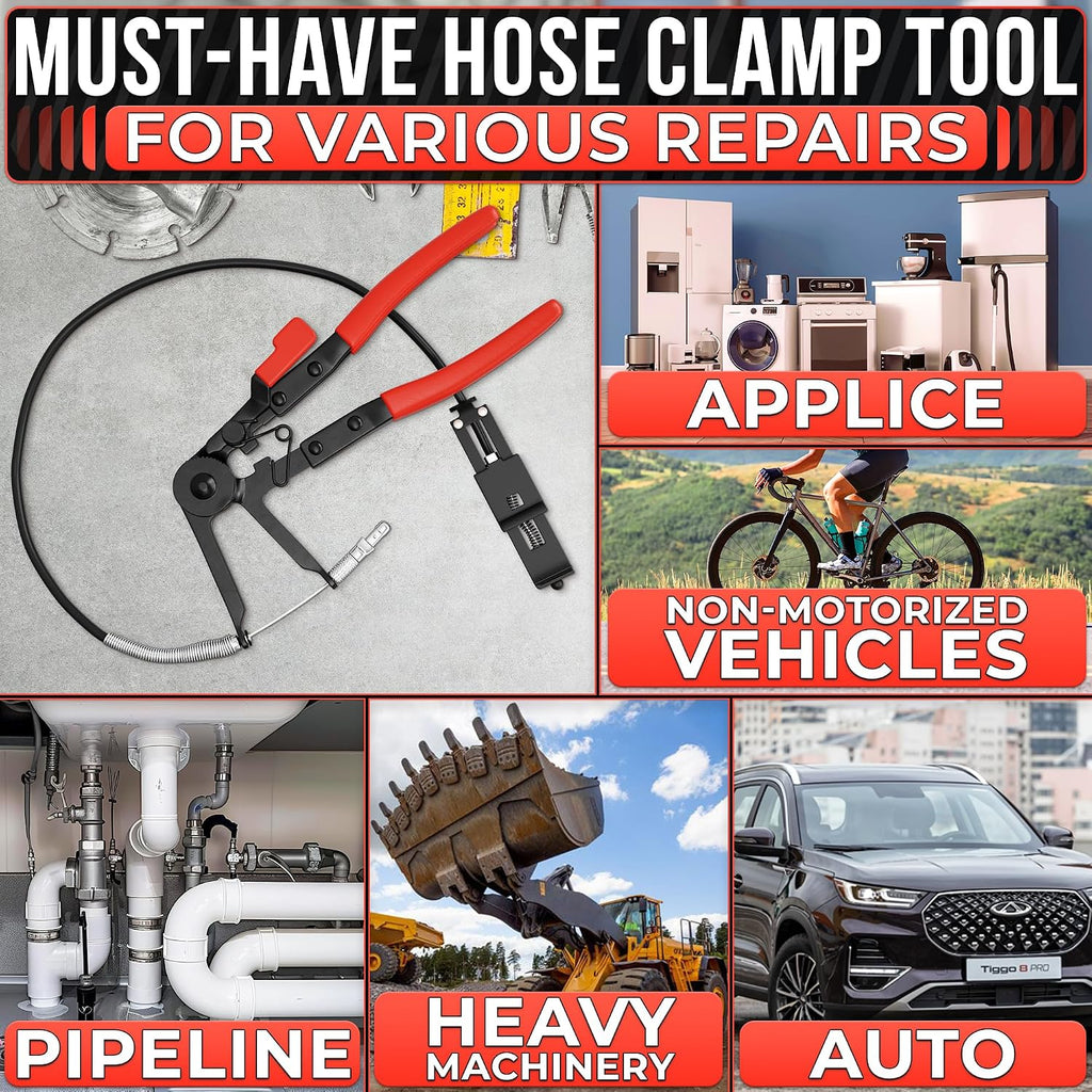 Flexible Hose Clamp Pliers, Fits 0.39"-1.97" Clamps, Carbon Steel Body | Radiator Hose Clamp Tool with Ratchet